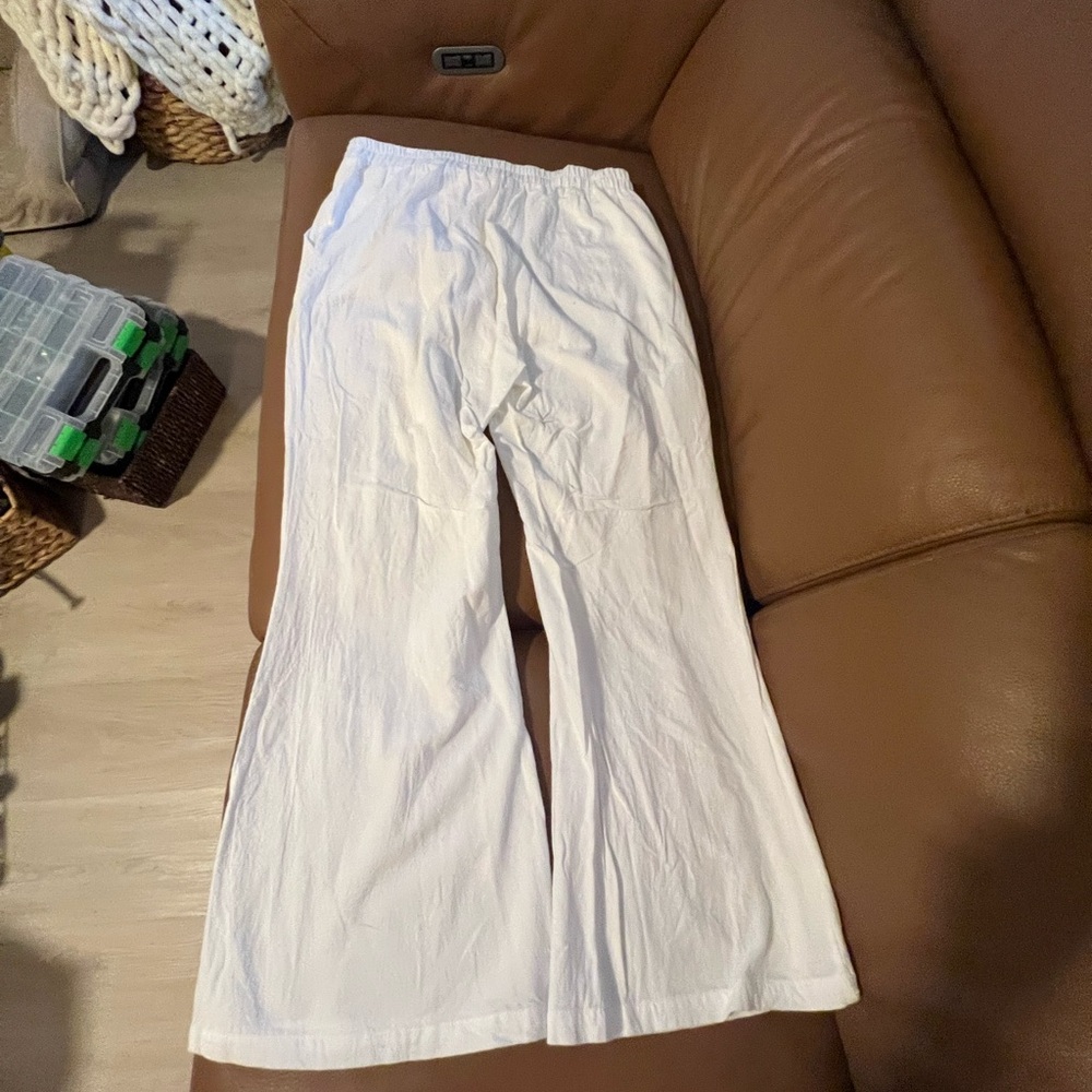WOMENS WHITE LINEN PULL ON PANTS XL NEVER WORN
